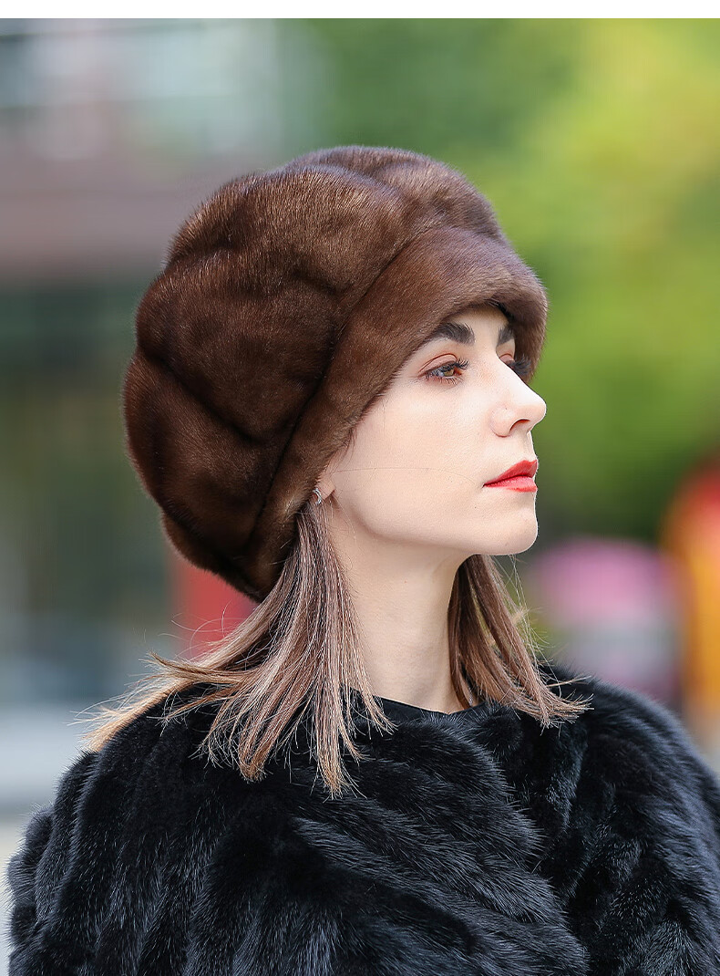 幕加格貂帽女冬季新款保暖水貂毛整貂贝雷帽冬天中老年妈妈皮草帽子