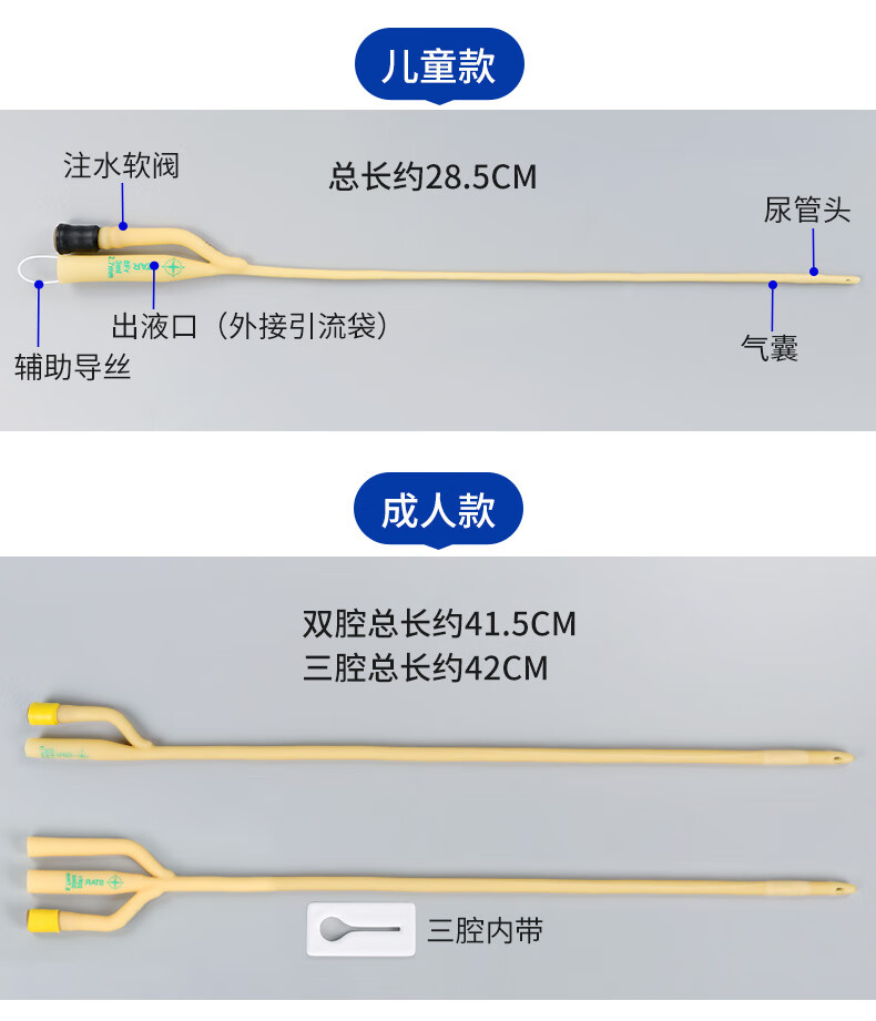 医用无菌成人乳胶男用女用导尿管引流尿袋 8fr 儿童双腔气囊 1 支