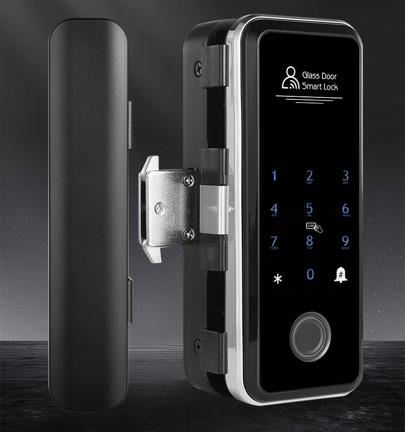 玻璃门指纹锁免打孔双开门有框无框商铺门店铺办公室免布线智能锁糖蚁