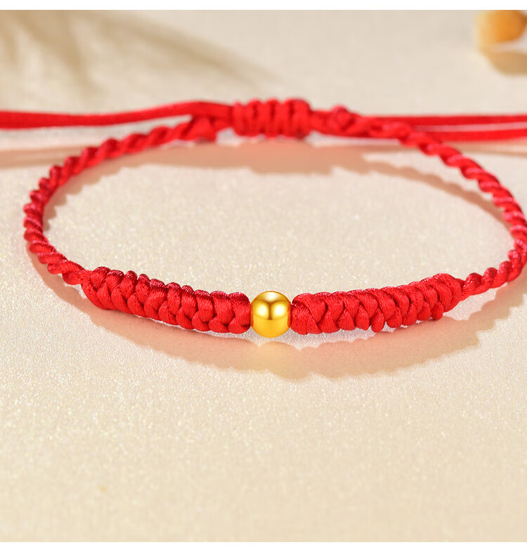 老凤凰黄金手链女999金转运珠足金光珠幸运红绳金豆豆小金珠抖音同款