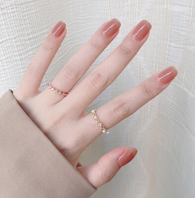 显白美甲贴片假指甲贴长短款可拆卸纯色甲片成品手指甲片 咖色小熊款