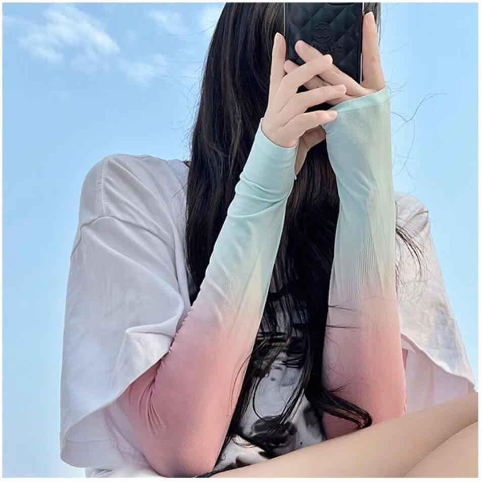 兰迪惟依渐变色宽松喇叭袖套女夏季薄款防晒松紧护手臂袖可爱少女遮阳