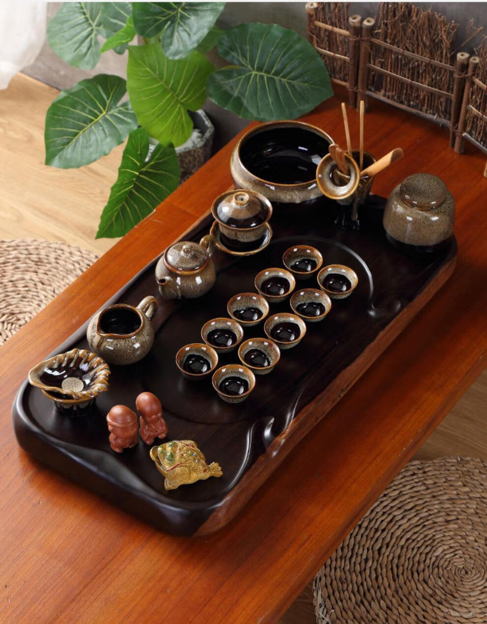 茶盘实木家用简约整块功夫茶具排水原木托盘大号长方形泡茶台 如意80 