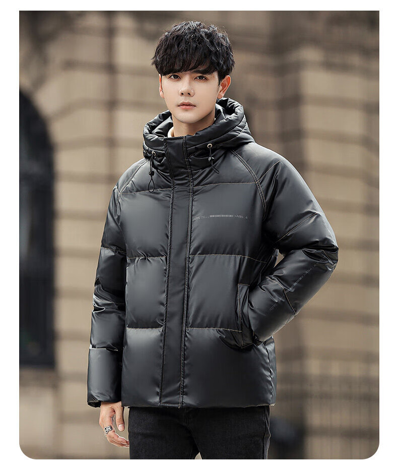 时尚大气款男士加绒加厚舒适保暖冬装上衣休闲白鸭绒潮牌短款男灰色m