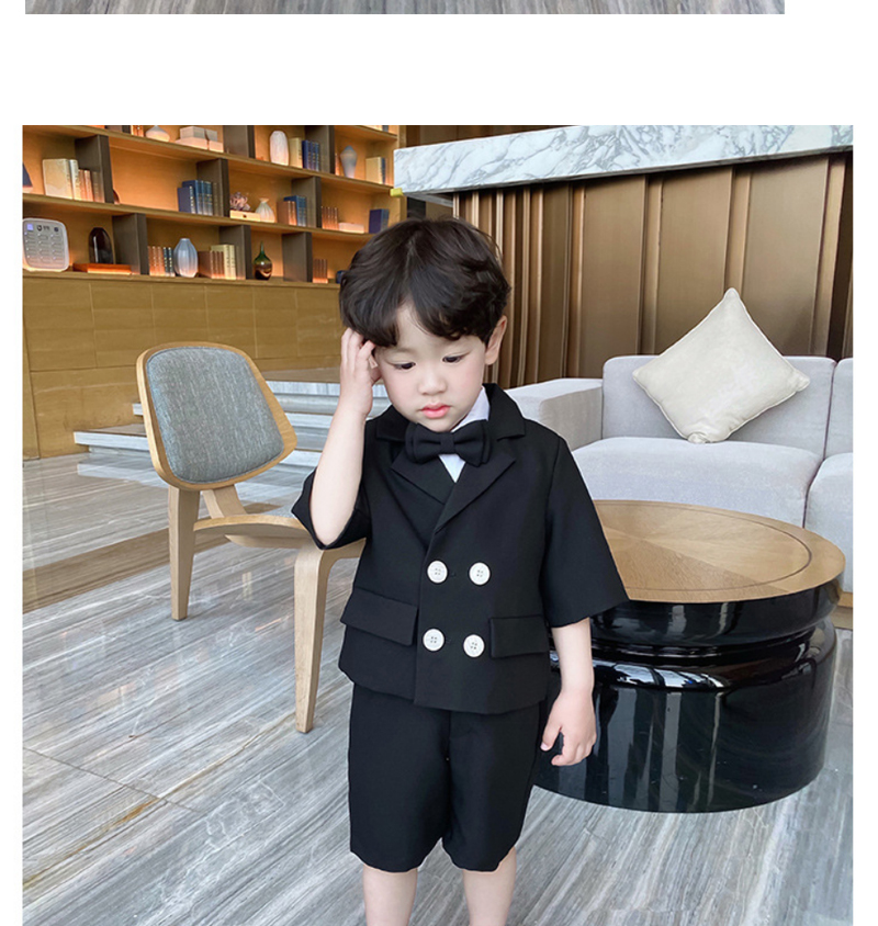 花童礼服男夏天儿童西装套装童夏季韩版宝宝小孩短袖西服演出服黑色