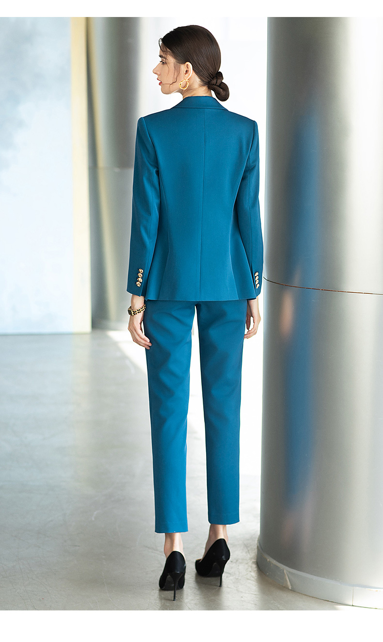 ad春季2022音主持人艺考服装女大学生面试西服正装女春秋海蓝色醋酸