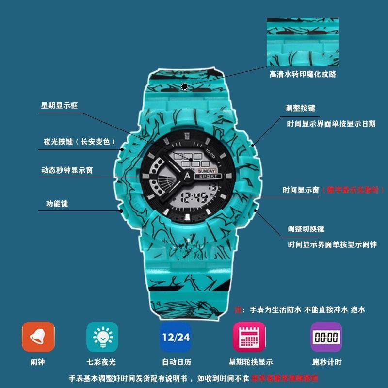 漫威(marvel)手表蜘蛛侠漫威动漫海贼王电子表男中小学生党情侣夜光防