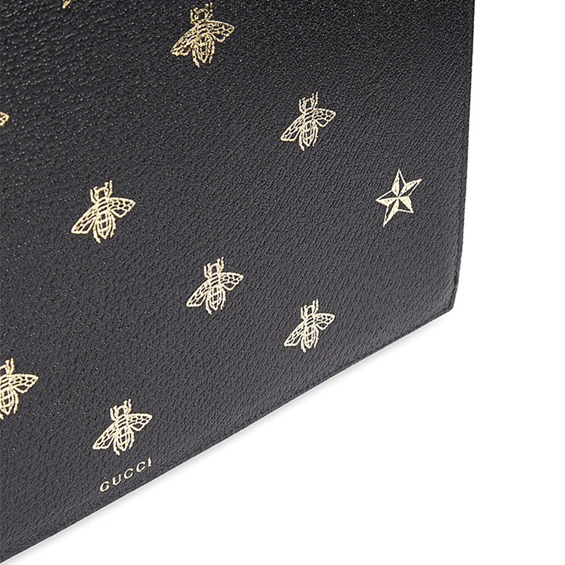 买手代购gucci古驰烫金小蜜蜂皮质手拿包495066dj2kt8474ai黑色30521
