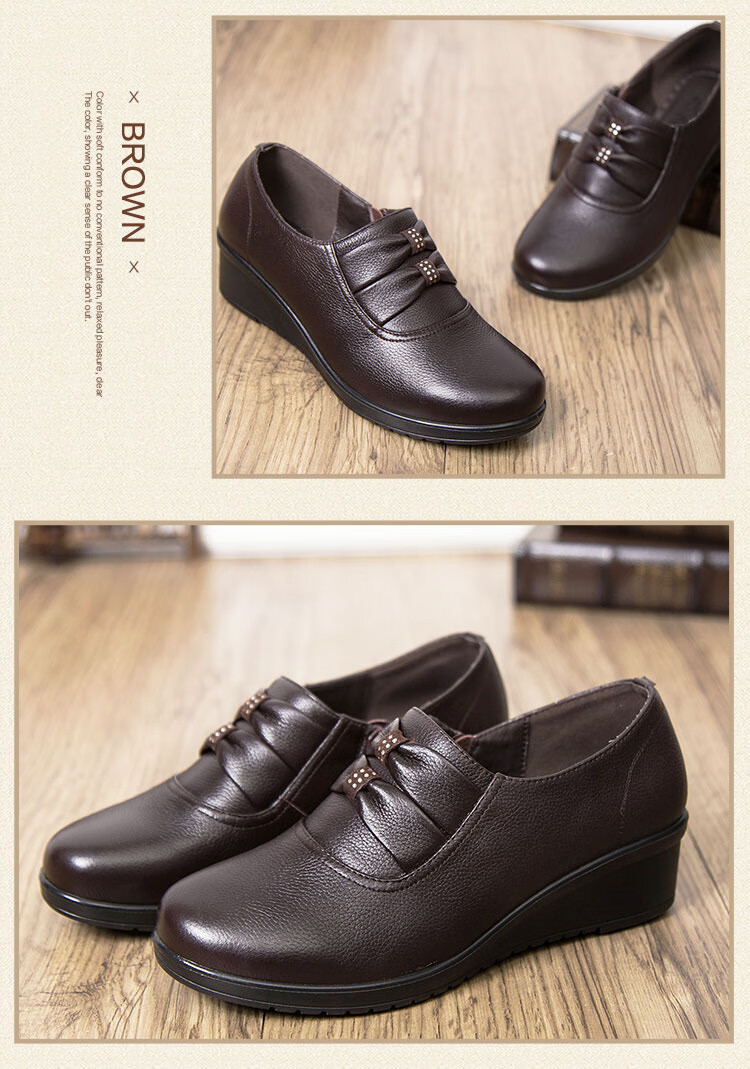 40-50岁妈妈女人半高跟皮鞋春秋款女防滑坡跟老年女士中老年软底鞋