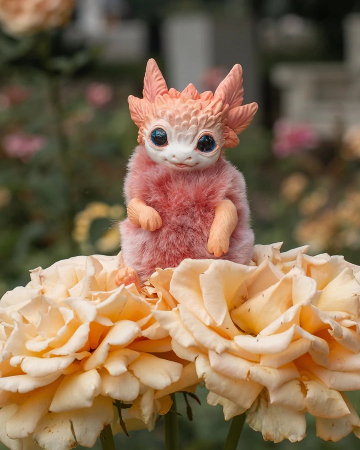 俄罗斯艺术家手作水星的礼物代购 幻想生物 小花朵龙bjd小布玩偶 白色