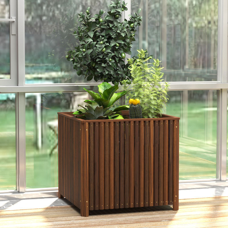 防腐木花箱阳花盆台户外庭院碳化实木质种菜树花槽特大方形种植箱方形