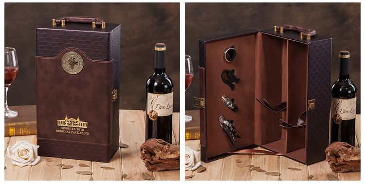 爱马仕红酒箱装红酒包装盒双支葡萄酒礼盒定制酒盒包装红酒皮盒手提