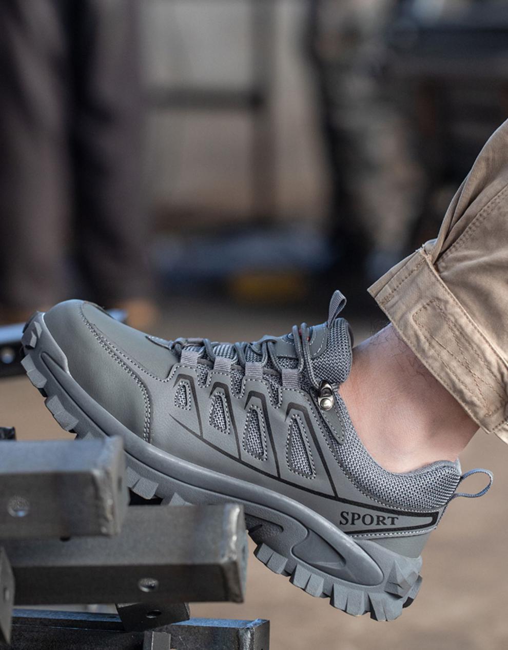 鞋钢包头防砸防刺穿防滑轻软透气电焊工作防护鞋棕色低帮皮鞋尺码37