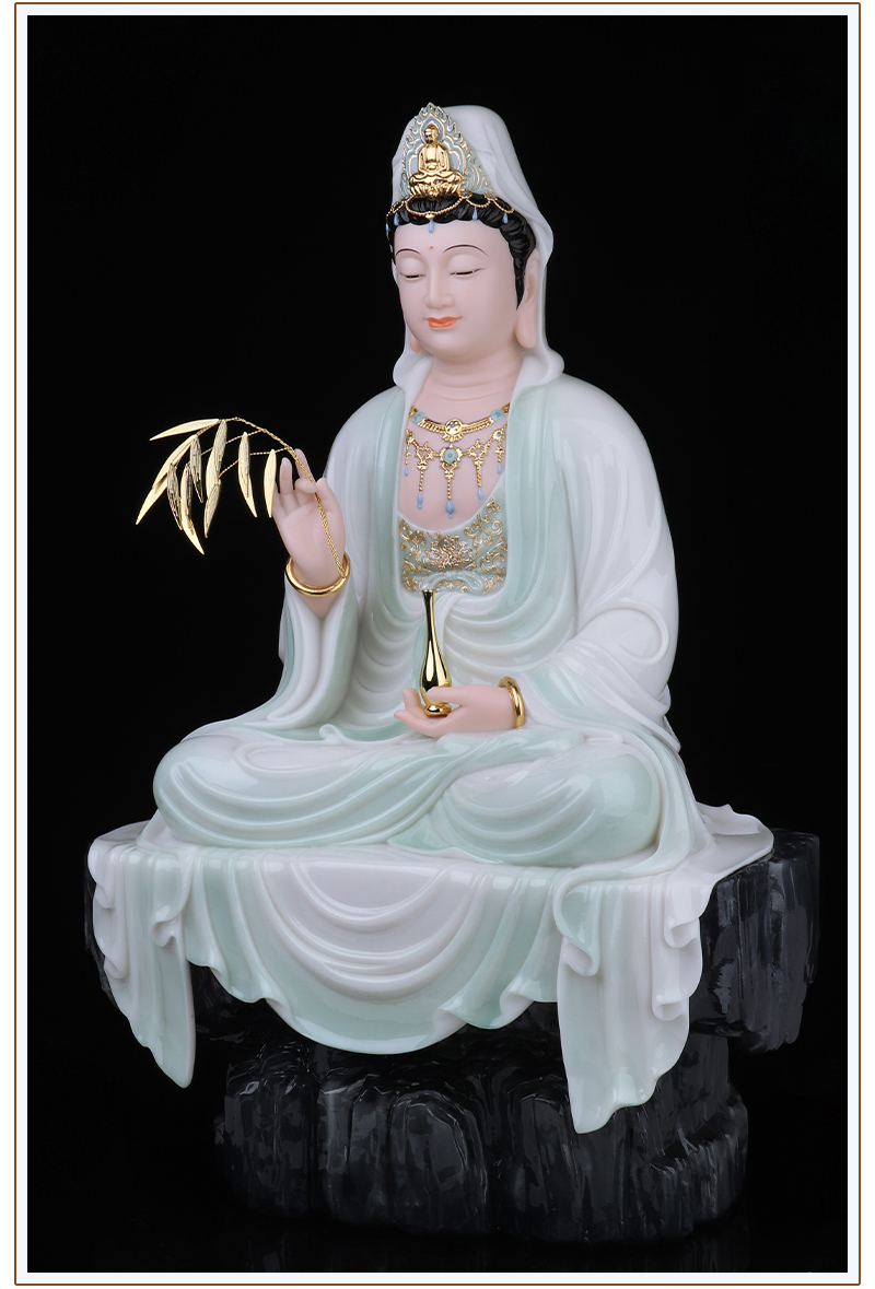 家用水月观音菩萨南海观世音客厅摆件 16寸自在观音【粉衣款】【图片