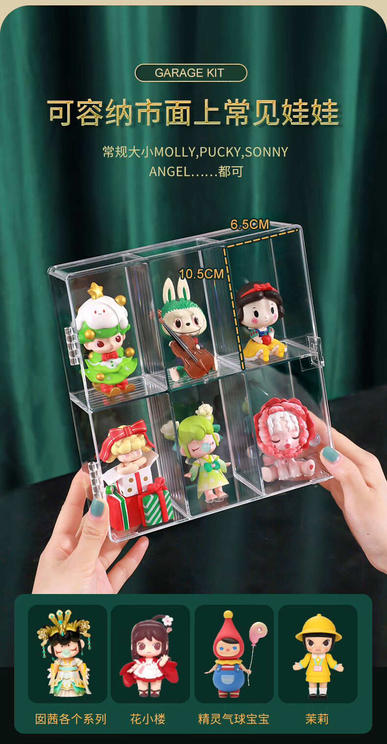 闪约收藏盒盲盒收纳展示架泡泡玛特亚克力透明防尘盒公仔娃收藏墙柜