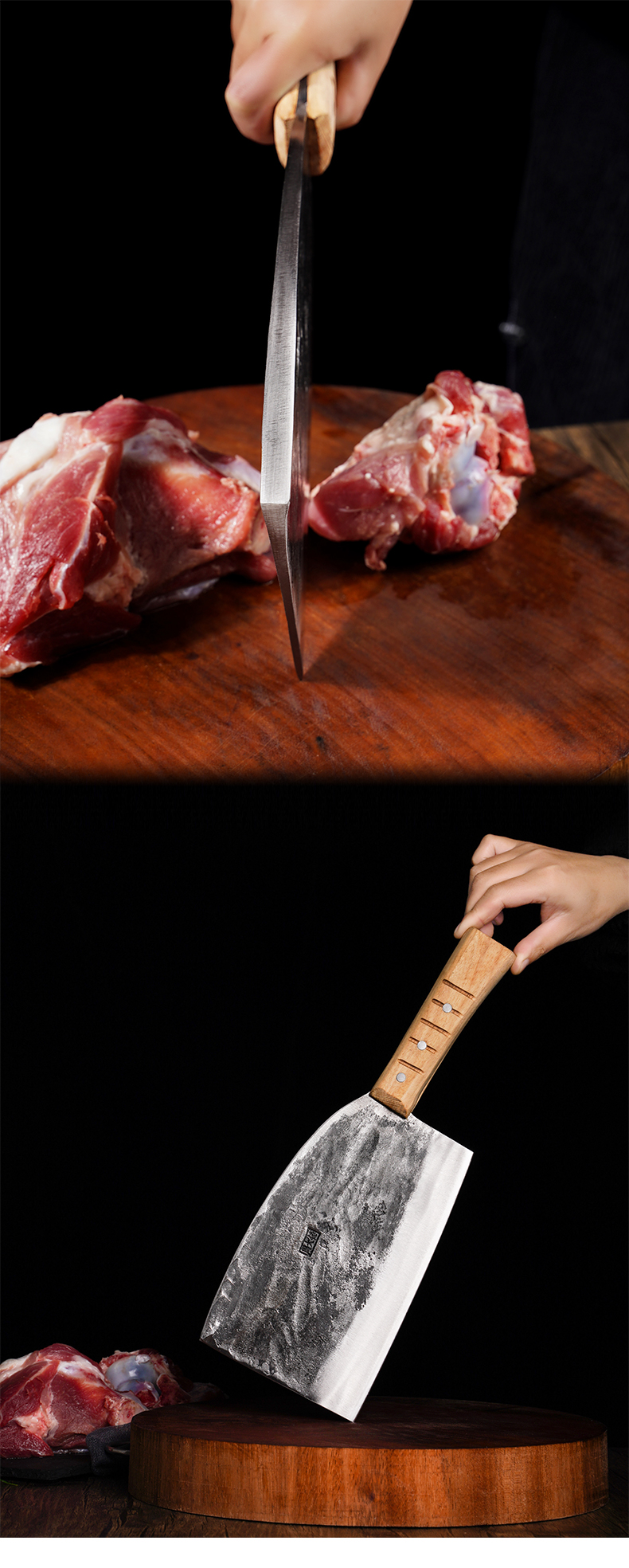 周大锤手工锻打加厚重型骨刀剁骨刀斩骨刀商用屠夫刀高碳钢 黑色 60