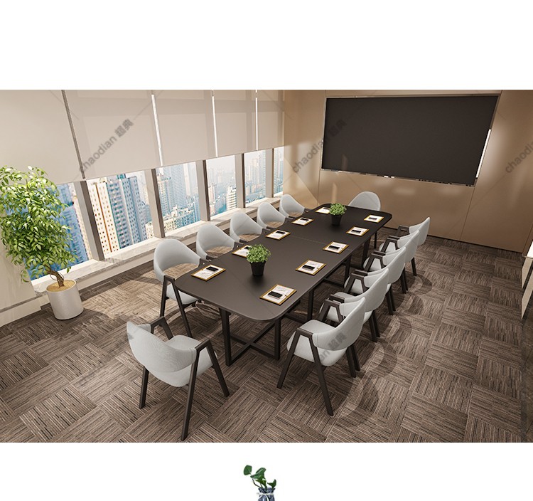 花娣12人会议桌长桌条桌椅组合简约现代图书馆阅览室会客办公长方形