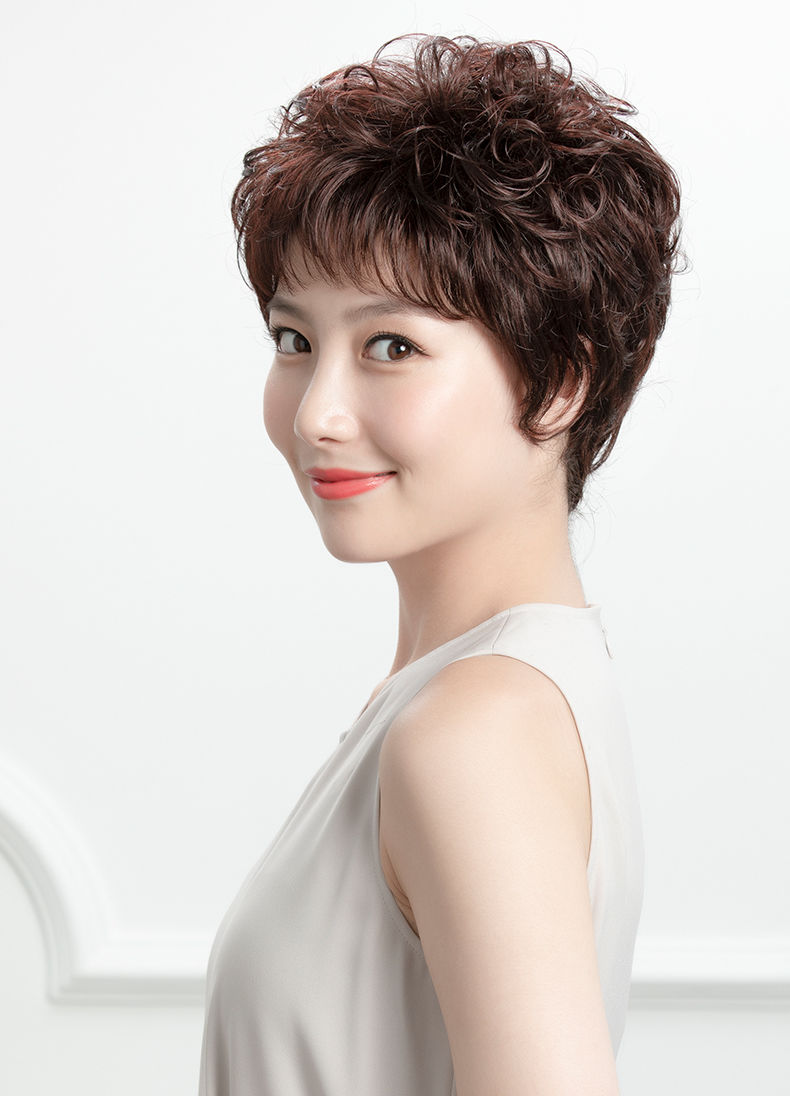 假发女全头套逼真真人真发假发套真头发50岁光头短卷发假头发全真发