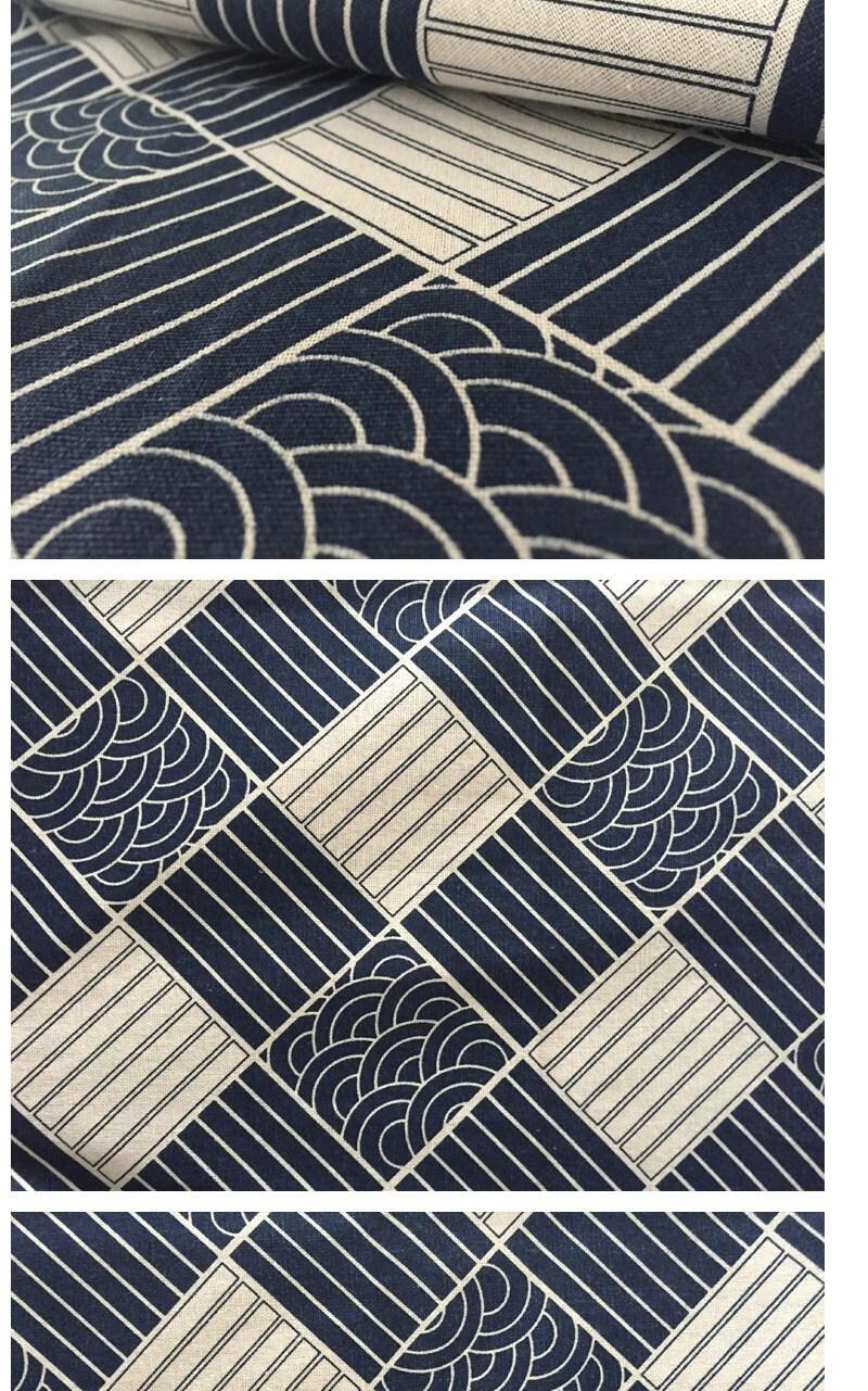 新和风棉麻烫加厚日式民族布料粗麻布面料沙发抱枕靠垫桌布布料 海浪