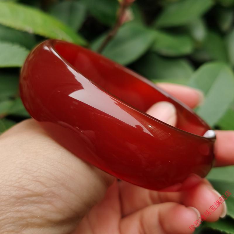 红色玉手镯巴西红玛瑙玉镯子女款超宽加宽细窄版少女妈妈收藏级超宽30
