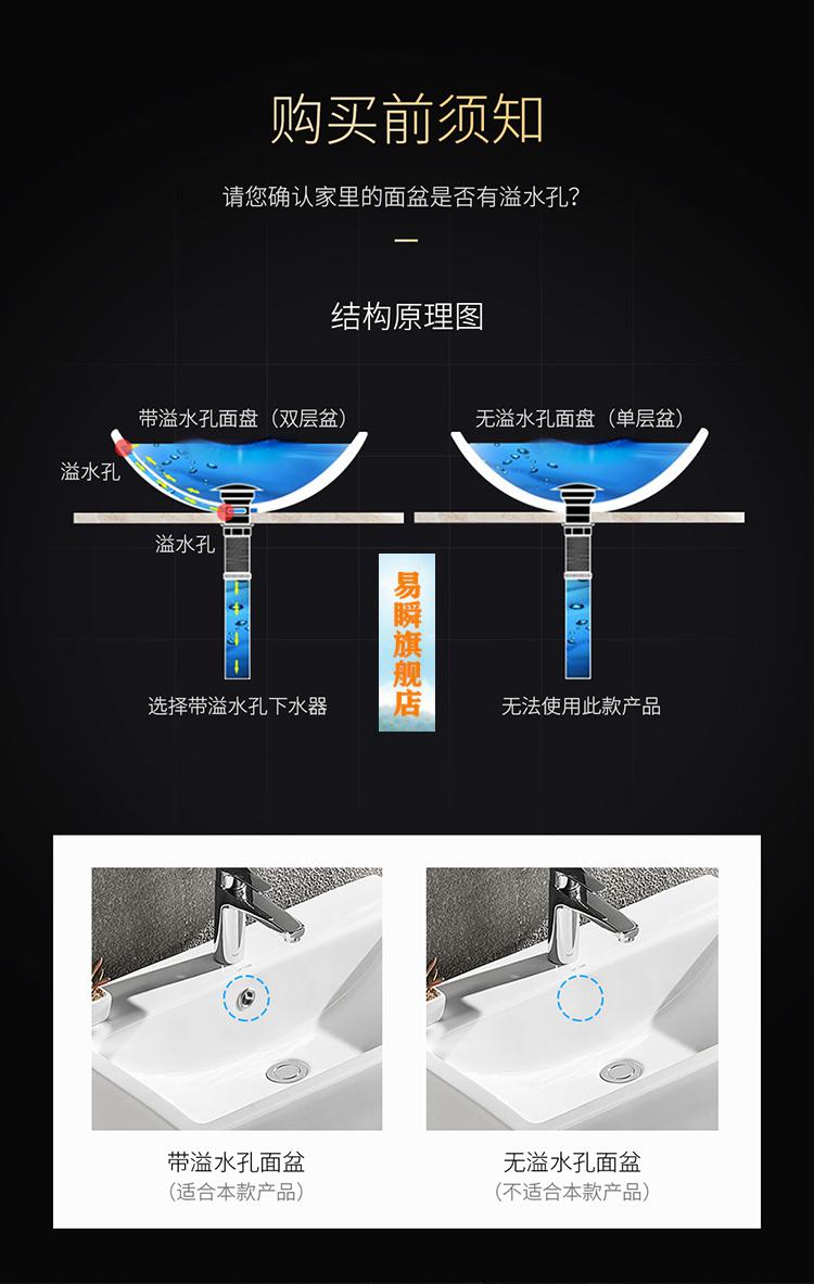 翻盖弹跳式带溢水口精铜防堵防漏洗脸盆台盆面盆下水器a款翻盖式下水