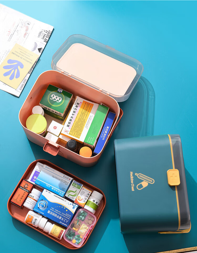 医药箱家庭装分格药品药盒收纳盒大容量家用医护急救箱小号绅士蓝