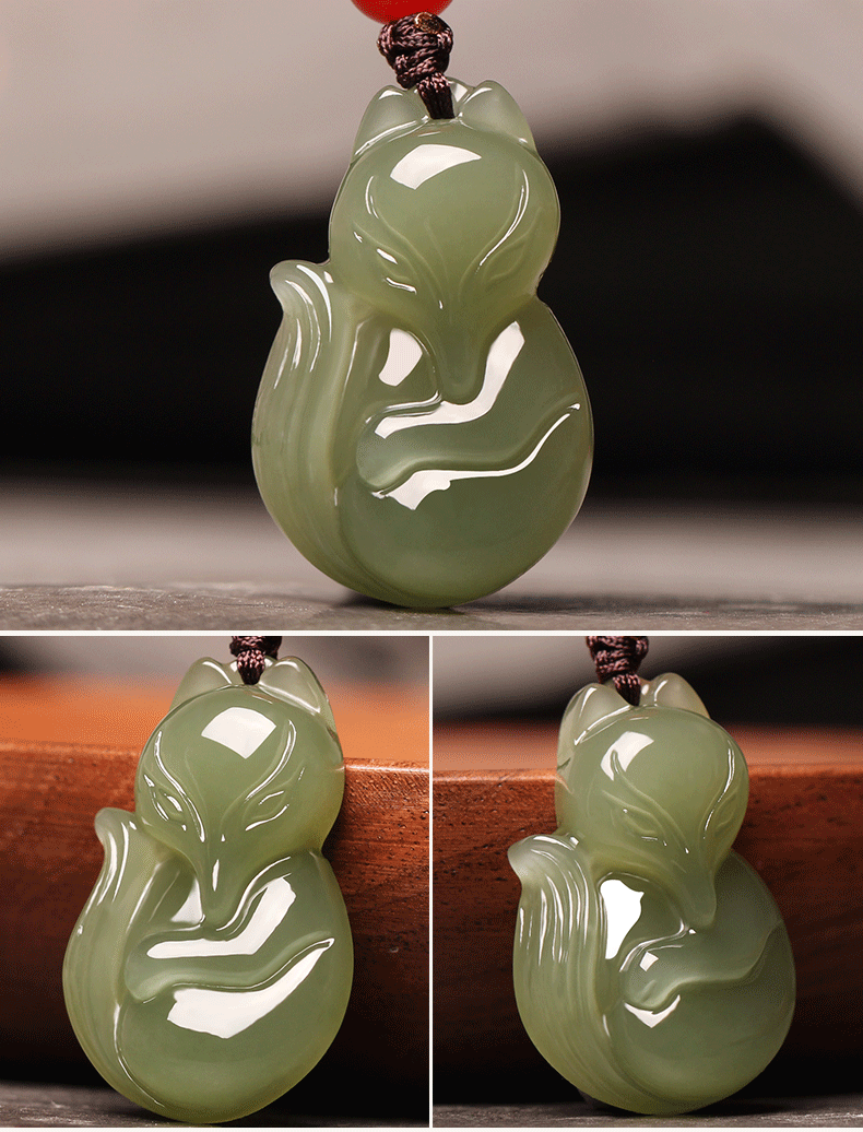 墨韵新疆和田玉青玉九尾狐吊坠男女小狐狸项链简约时尚闺蜜饰品挂件