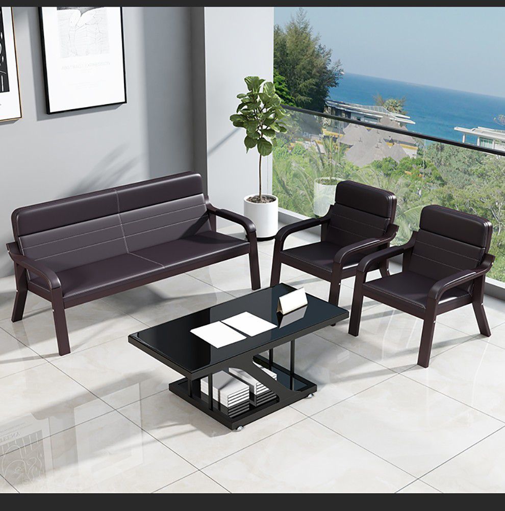 简约现代三人位办公室沙发椅茶具会客接待区等候沙发泡茶桌椅组单人位