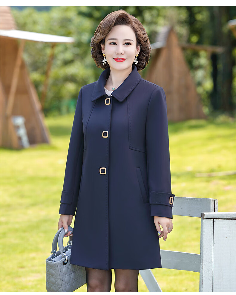 流贝女式老人长风衣中年妈妈秋装新款风衣秋冬外套中老年女装春秋气质