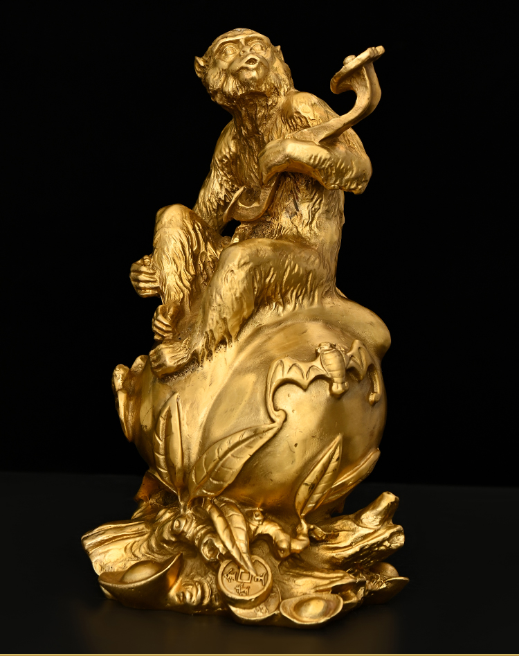 济凯全铜福寿灵猴如意猴摆件生肖猴金猴家居玄关桌面装饰品祝寿礼品03