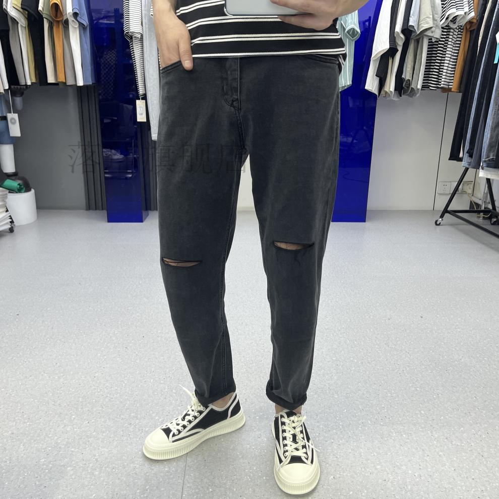 抖音同款35天发翁先生服装店夏季轻薄割破宽松老爹牛仔男商务休闲橦华
