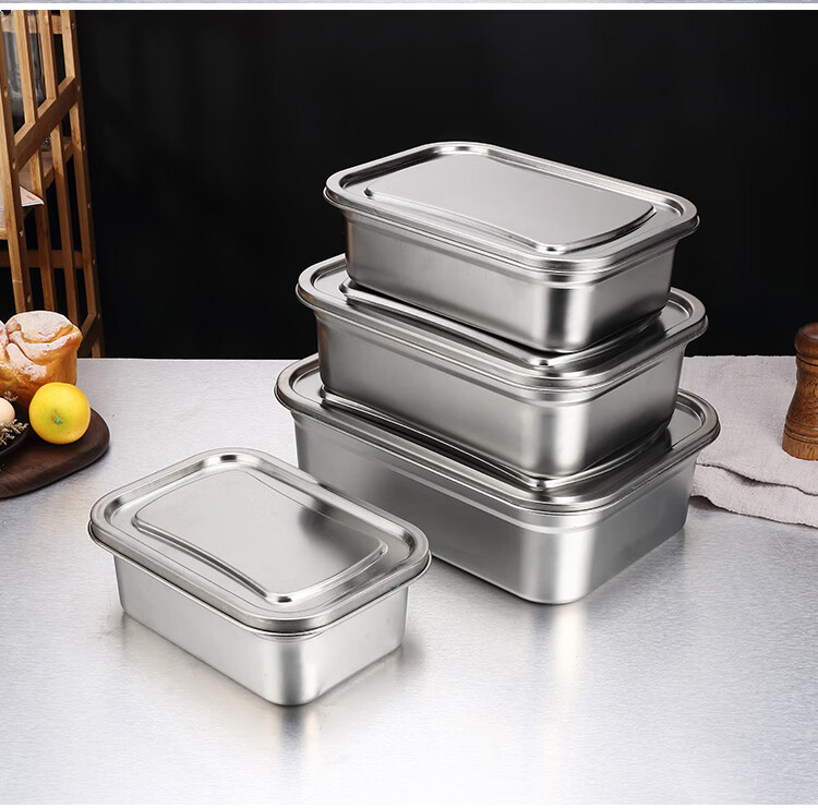 铁饭盒铁饭盒老式304不锈钢保鲜盒饭盒长方形收纳盒带盖大号食物冻品