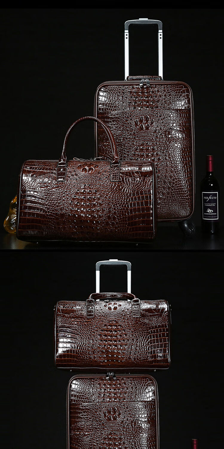 七匹狼品牌旗舰店高端精品出口泰国眞皮鳄鱼皮旅行箱男头层牛皮万向轮