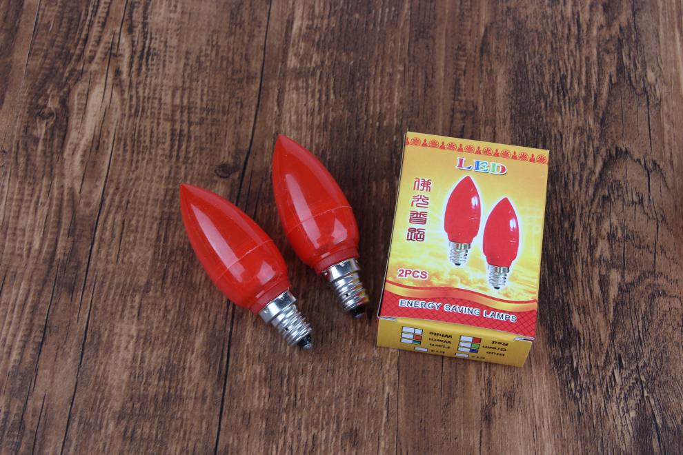 led插电红色e14灯泡e12螺口节能烛灯一对一体灯e14灯头10个装05w红
