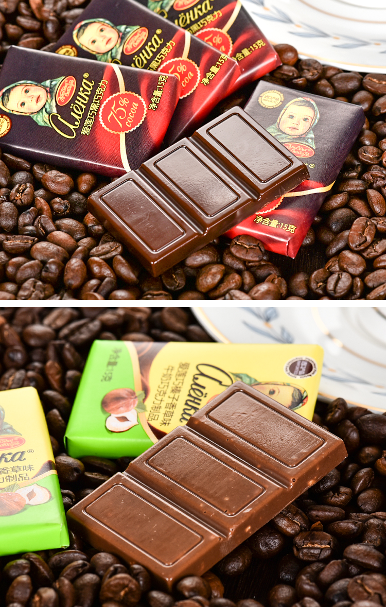 俄罗斯爱莲巧大头娃娃牛奶巧克力42块整盒装小块迷你巧克力色牛奶味每