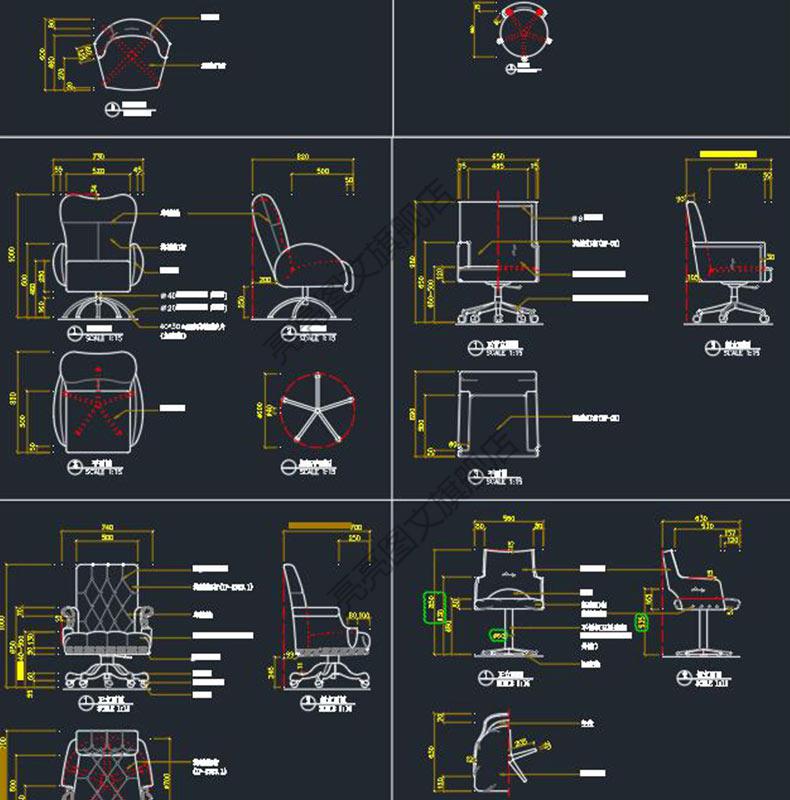 现代办公家具椅子中式欧式椅老板椅鸡蛋椅三视图cad图纸