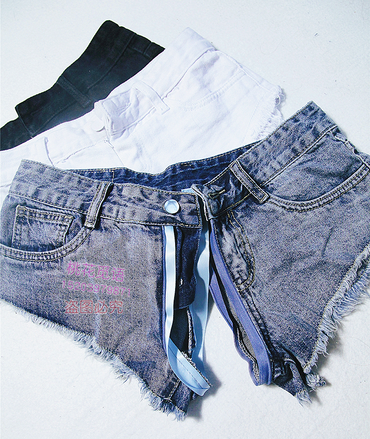 秉藜 女士超短开裆打紧身牛仔裤户外方便裤拉链裤女开档热裤野裤裤