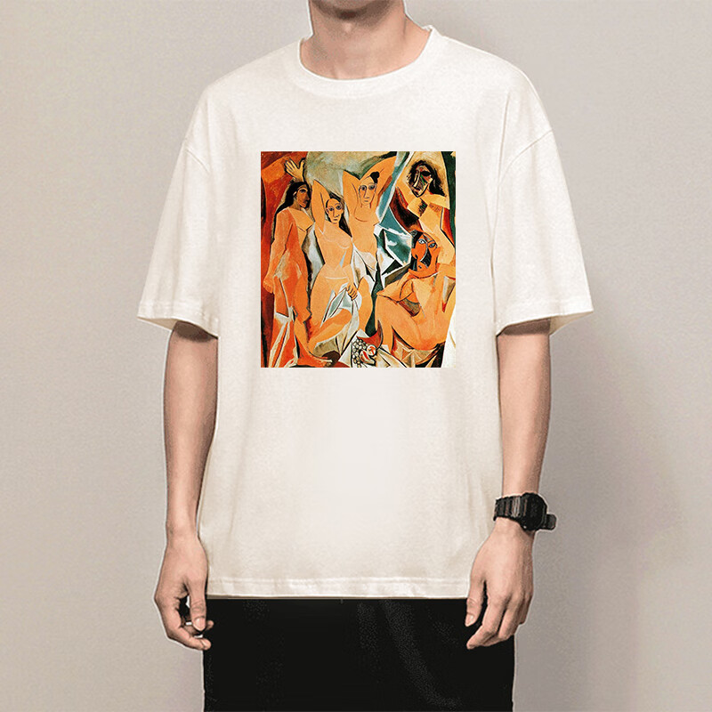 世界名画毕加索t恤简笔画短袖抽象画和平鸽油画立体主义抽象衣服纯棉