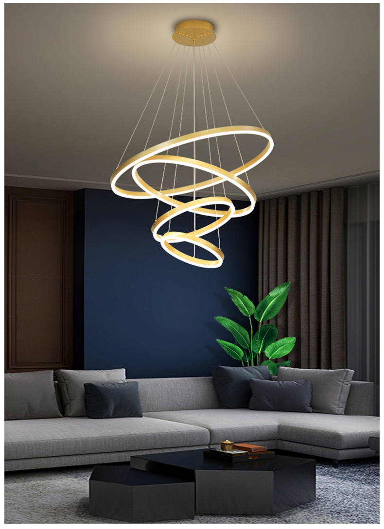 卡心客厅吊灯现代轻奢圆环loft复式楼简约楼梯大吊灯别墅大厅挑高灯具