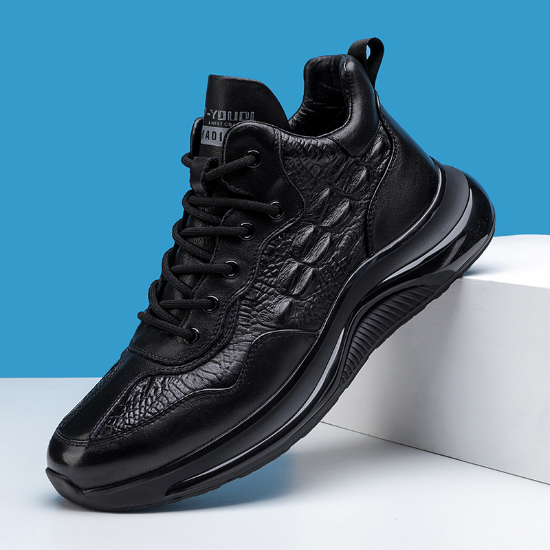 运动鞋男秋冬款品牌男鞋冬季保暖加绒头层牛皮厚底休闲皮鞋男气垫底