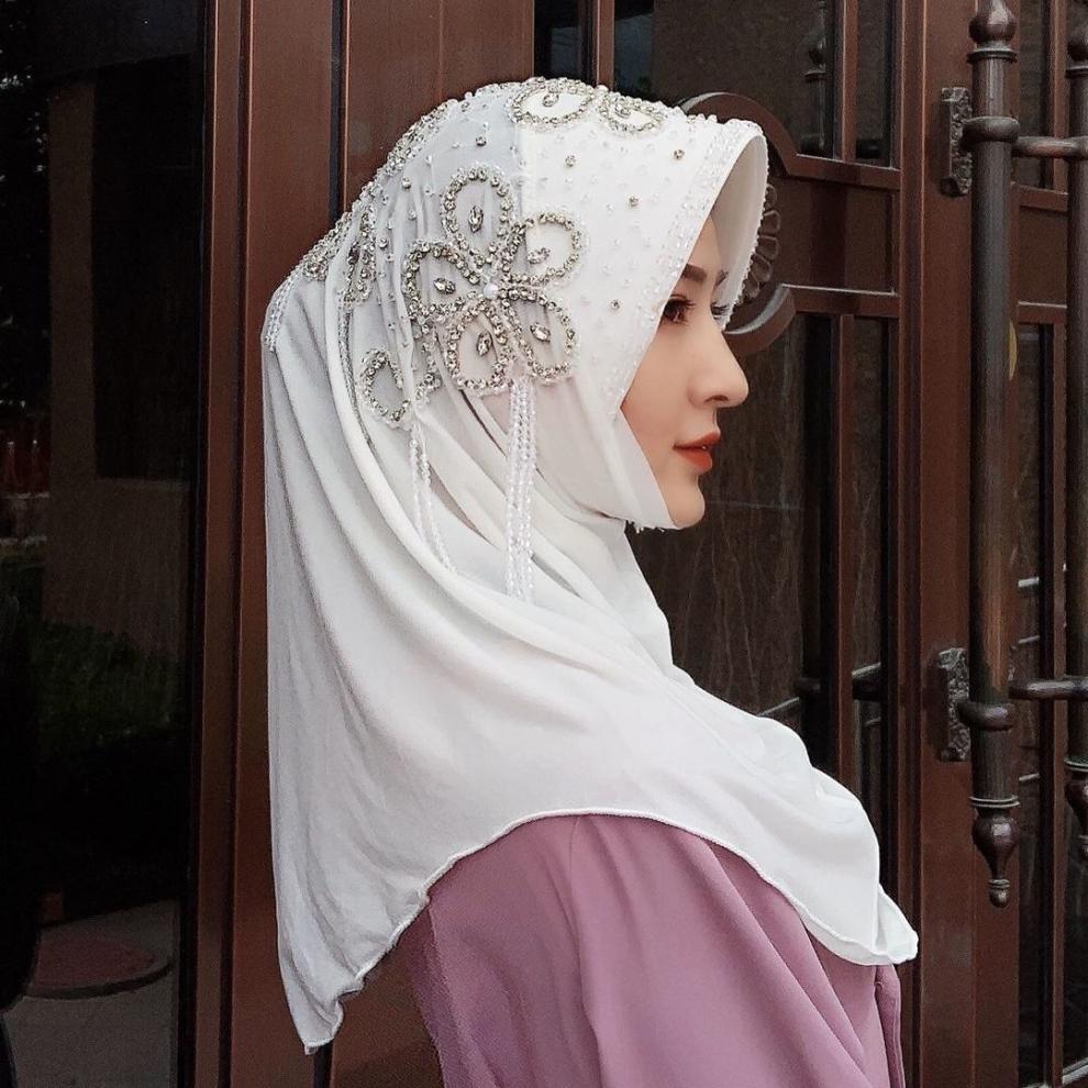 希尔库班回族女人的套头纱巾回族头巾盖头套头款硬帽檐四季星淘沙面料