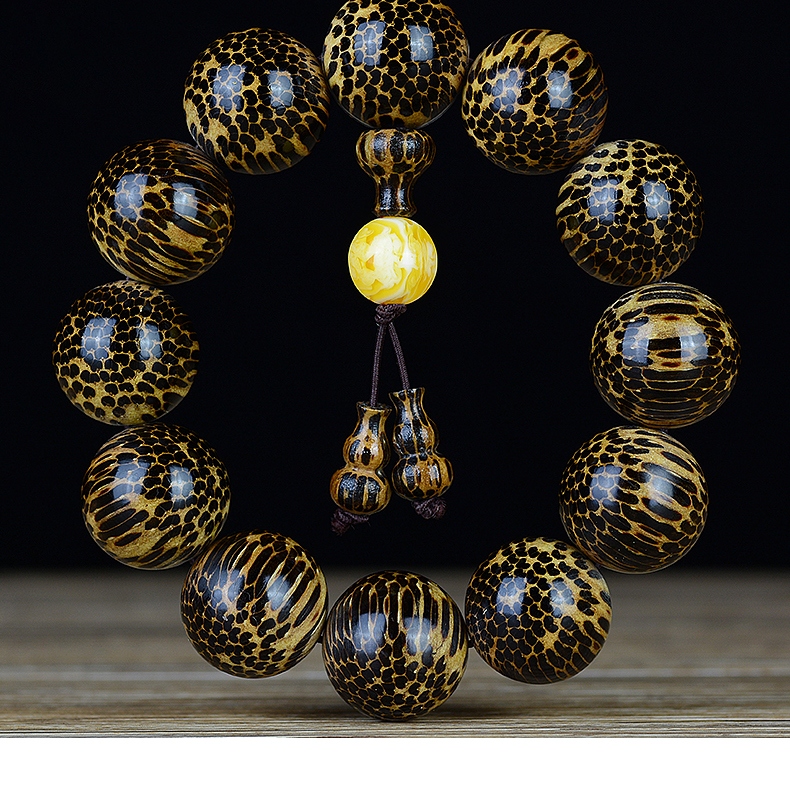 倍喜欢 龙鳞木佛珠手串蛇纹木原木木佛珠男女情侣款饰品檀木念珠文玩