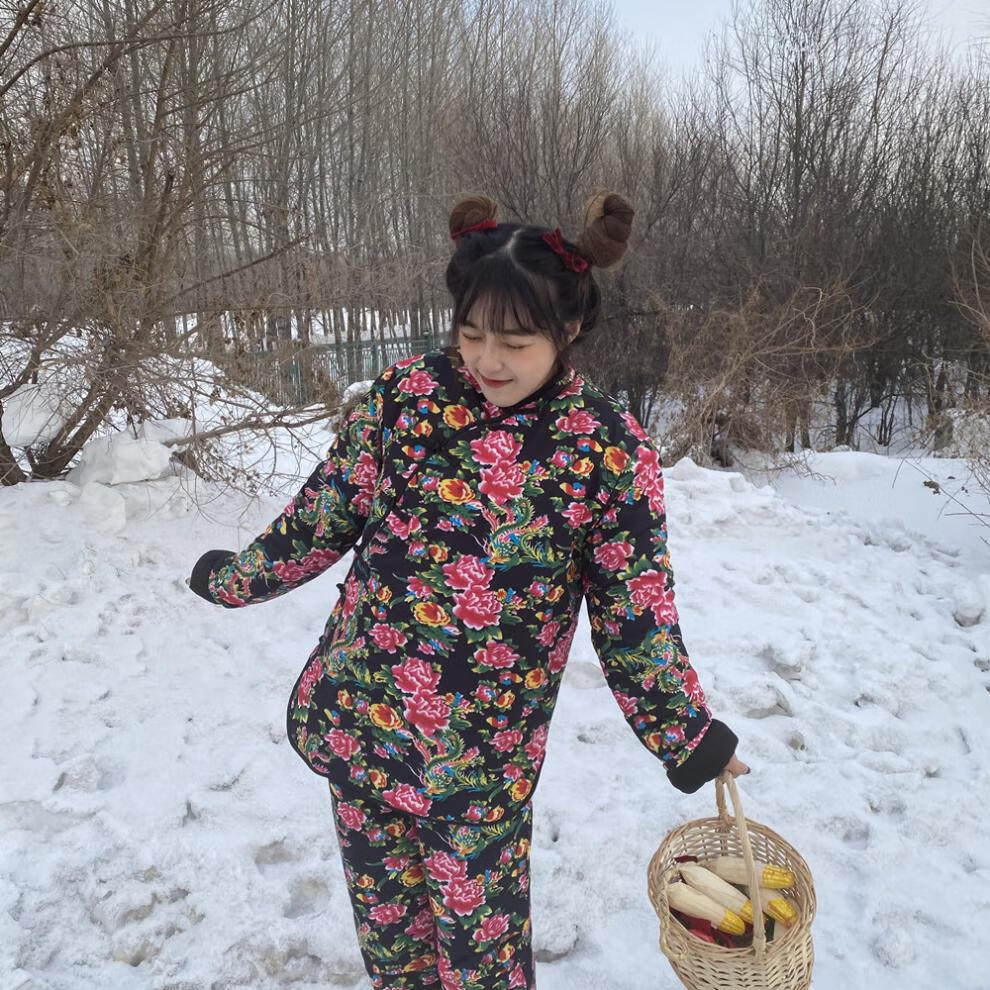 北方虎东北大花布衣服东北大花布衣服棉袄棉裤大花袄套装加厚棉衣女冬