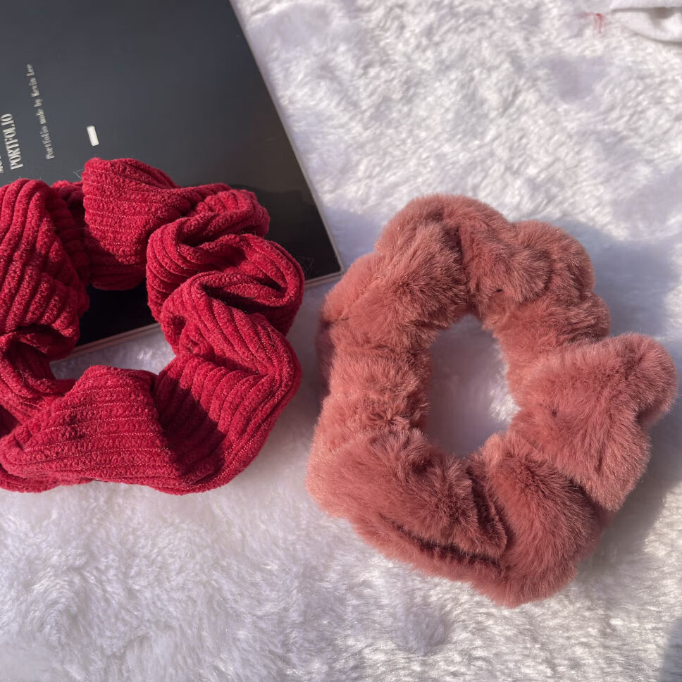 芙蕖毛茸茸红蝴蝶结大肠发圈毛绒皮筋少女扎头绳肥肠圈春冬新年圣诞款