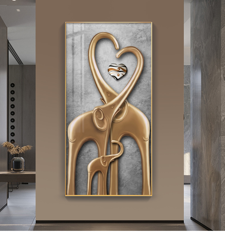 晶瓷现代简约玄关装饰画竖版抽象大象挂画轻奢风入户走廊壁画恒缘lp