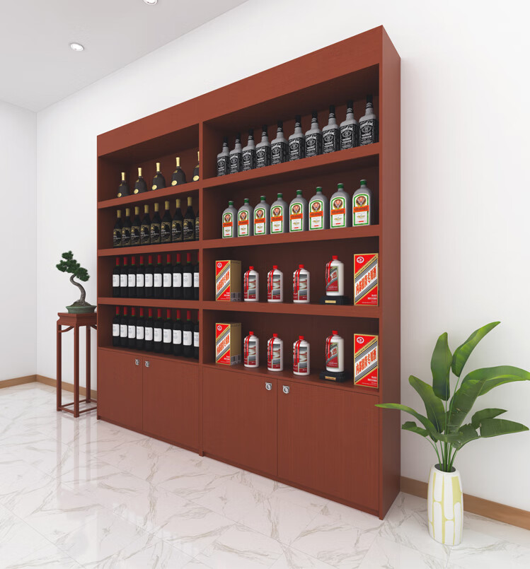 辉导 茶叶货架实木烟酒展示柜便利店白酒茶叶陈列柜台特产商用超市