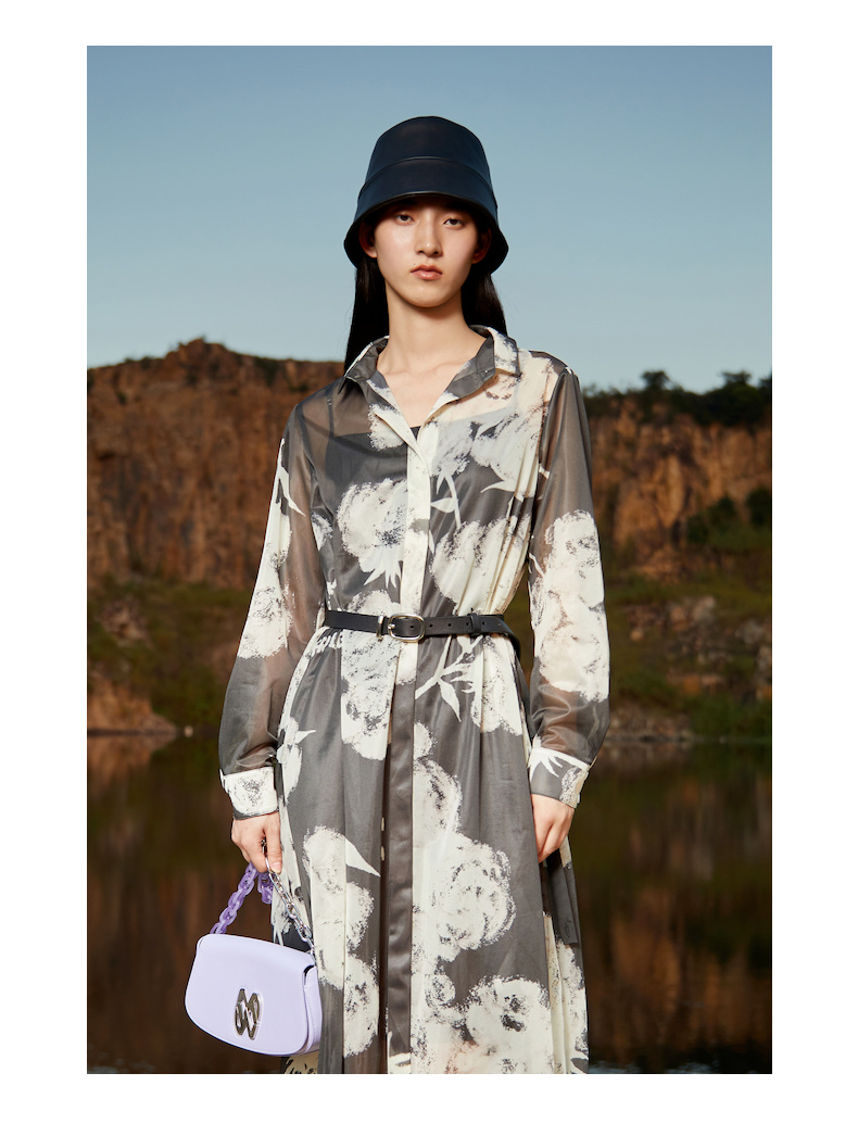 艺术花卉marisfrolg玛丝菲尔2022年春季新款黑色碎花长袖衬衫连衣裙长