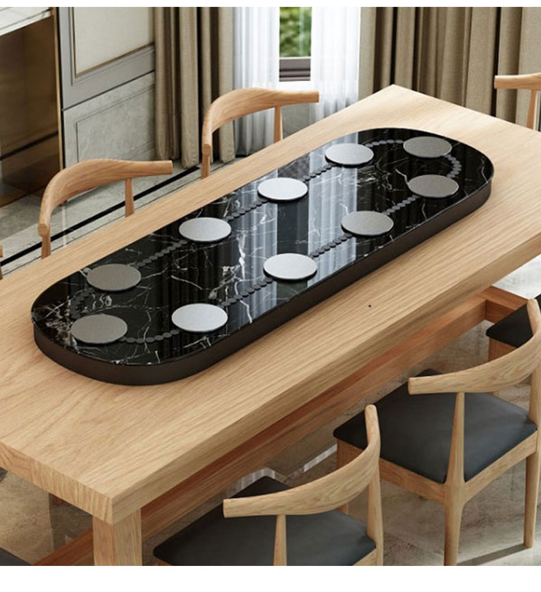 电动餐桌传送带家用餐桌电动转盘长桌小型自动旋转传送带长方形多人桌