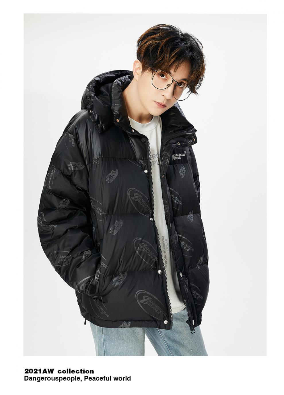 dangerouspeople薛之谦dsp反光羽绒服满印字母潮男女秋冬保暖外套黑色