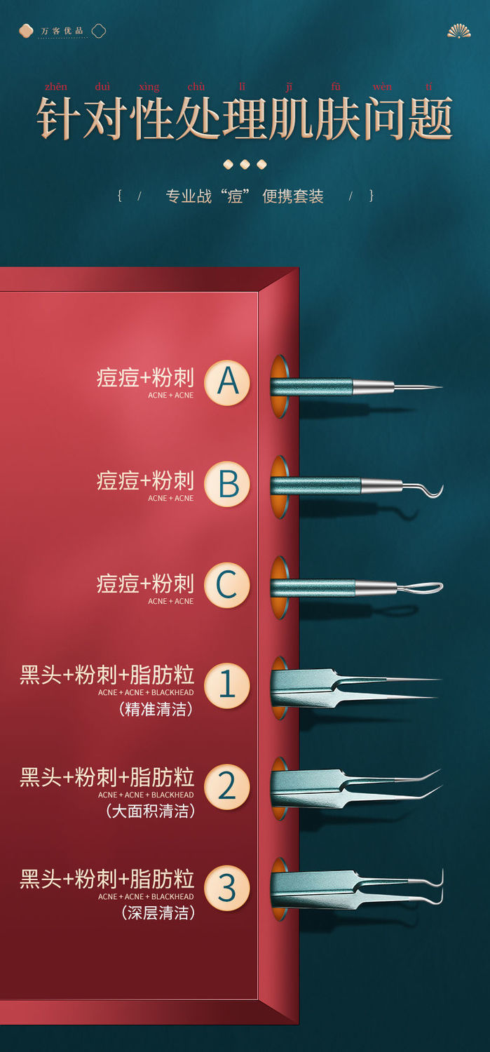 粉刺针套装去黑头超细尖细胞夹祛痘挑挤痘痘美容院工具拔黑头镊子粉刺